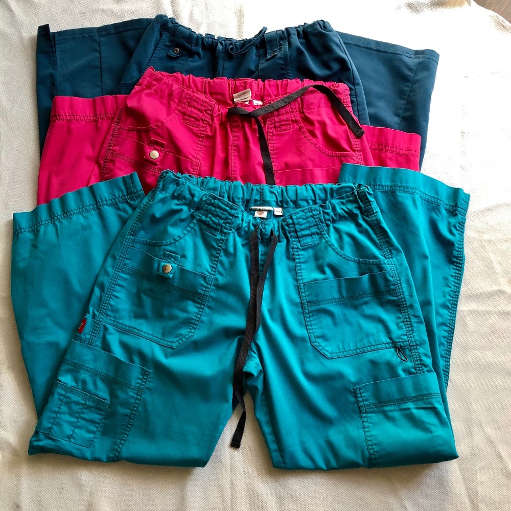 Women’s Elastic Waist Utility Scrub Pants - Teal, Pink, Emerald Green
